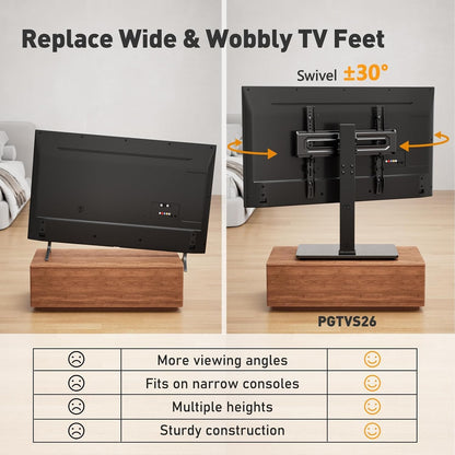 Universal Swivel TV Stand Base for 32–70 Inch Tvs to 88Lbs | 9-Level Height Adjustable, Tempered Glass Base, Tilt, Max VESA 400X400Mm, TV Stand Mount for Living Room & Bedroom, PGTVS263