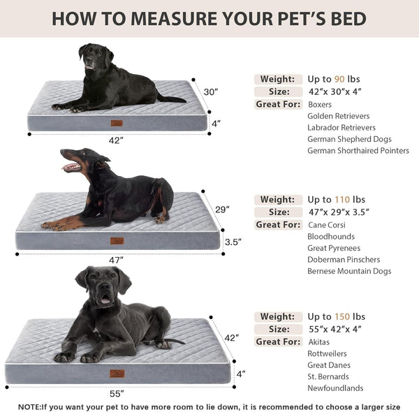 WNPETHOME Orthopedic Waterproof Extra Large Senior Dogs Bed for Comfy Sleep | XL Washable Ped Bed with Removable Cover, Multi-Needle Quilting XL Crate Bed for Large Sized Dog Relax, Light Grey 42X30 Inch6