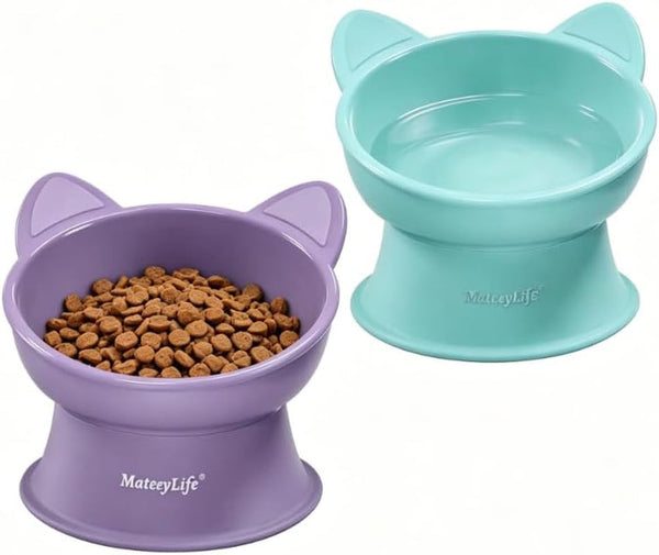 Mateeylife 2 Pack Elevated Cat Food Bowls for Indoor Cats & Kittens | Raised Food and Water Bowl Set, Whisker Friendly & anti Vomit Feeding Pet Bowls, 6 Oz Each, Dishwasher Safe - White & Grey17
