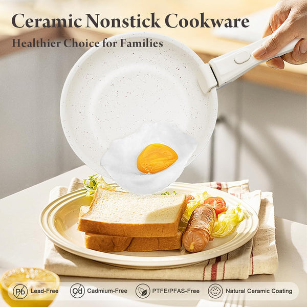 22-Piece Pots and Pans Set Non Stick with Removable Handles, Ceramic Cookware Set, Large-Capacity & Non Toxic, Induction & RV Compatible, Dishwasher Safe, PFAS/PTFE/PFOA Free, White5