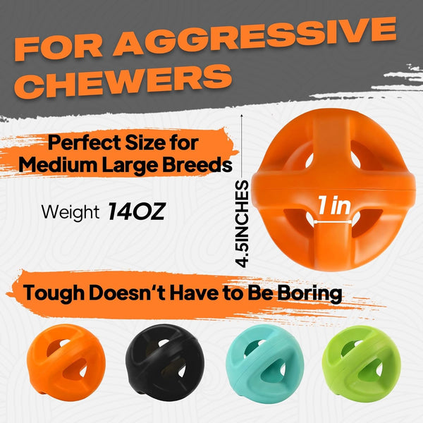 Fida Natural Rubber Dog Balls for Aggressive Chewers, Durable Dog Chew Toys for Large Dogs, Interactive Fetch & Tug of War Toys for Medium Large Breed Non-Toxic Dish Washable,4.5 * 4.5"6