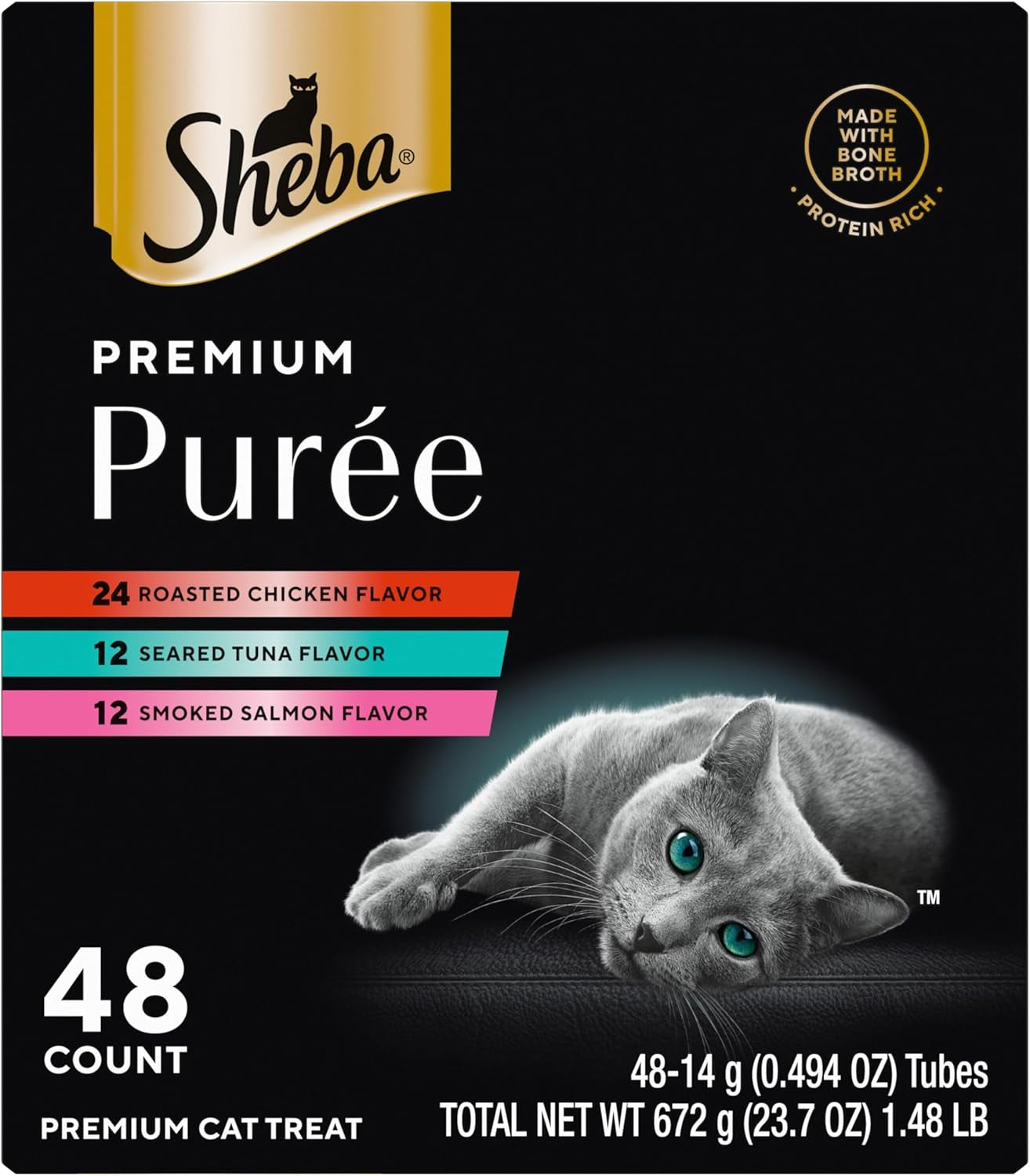 sheba-premium-puree-lickable-cat-treats-chicken-salmon-tuna-48-count-grain-free-real-meat-no-corn-wheat-soy-creamy-texture-protein-rich-single-serve-squeezable-tubes-0-49-oz-tubes
