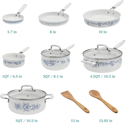 Pioneer Woman Style Agatha 12-Piece Aluminum & Ceramic Classic Cookware Set Blue6