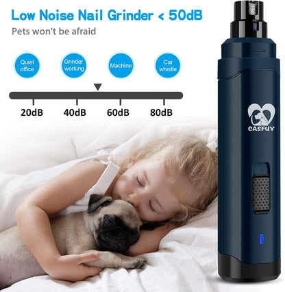Casfuy Dog Nail Grinder Upgraded - Professional 2-Speed Whisper-Quiet Electric Pet Nail Trimmer Painless Paws Grooming & Smoothing for Small Medium Large Dogs & Cats (Dark Blue)3
