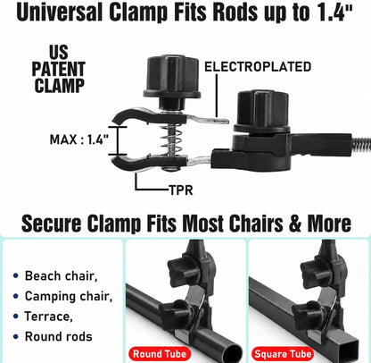 2 PACK Beach Umbrella with Clamp, 360 ° Adjustable Umbrellas for Chair, UPF50+ Umbrella for Beach Chair, Patio Chair, Wheelchair, Camping Chair, Golf Carts (Chair Not Included)9