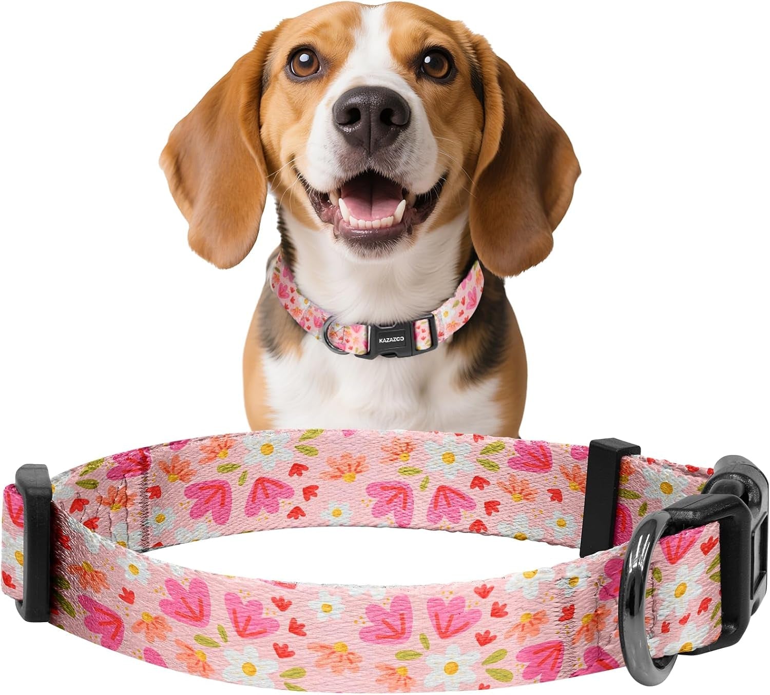kazazoo-dog-collar-cute-and-soft-nylon-puppy-collar-girl-dogs-adjustable-purple-dog-collars-for-medium-dogs-purple-flowers-m