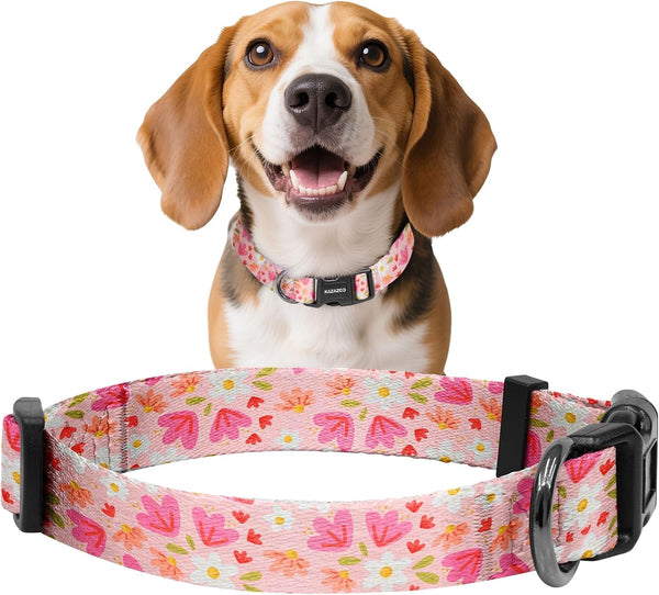 Kazazoo Dog Collar Cute and Soft Nylon Puppy Collar Girl Dogs, Adjustable Purple Dog Collars for Medium Dogs, Purple Flowers-M10