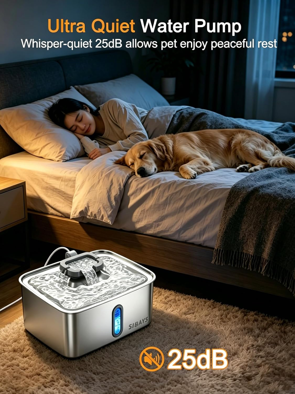 sibays-4gal-15l-dog-water-fountain-for-large-dogs-stainless-steel-large-pet-water-fountain-ultra-quiet-automatic-dog-water-bowl-dispenser-with-water-level-window-and-led-lightfs78-silver-grey