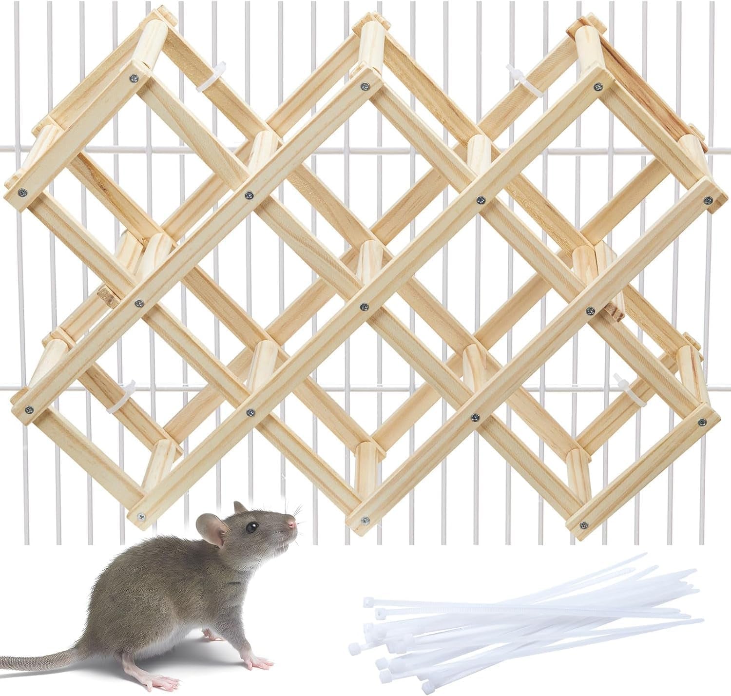 kiln-dried-wood-rat-climb-toy-hanging-cage-ladder-activity-m-1pc-natural-rat-cage-bridge-multiple-openings-directional-ramps-offer-challenges-to-satisfy-rats-instincts-for-explore-play
