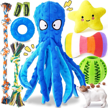 KIPRITII 9-Pack Interactive Puppy Dog Toys for Small Dogs No-Stuffing Squeaky Octopus-Shaped Toy, Cute Plush & Engaging Chew Toys for Puppy Teething to Keep Them Busy1