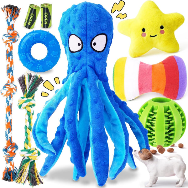 KIPRITII 9-Pack Interactive Puppy Dog Toys for Small Dogs No-Stuffing Squeaky Octopus-Shaped Toy, Cute Plush & Engaging Chew Toys for Puppy Teething to Keep Them Busy1