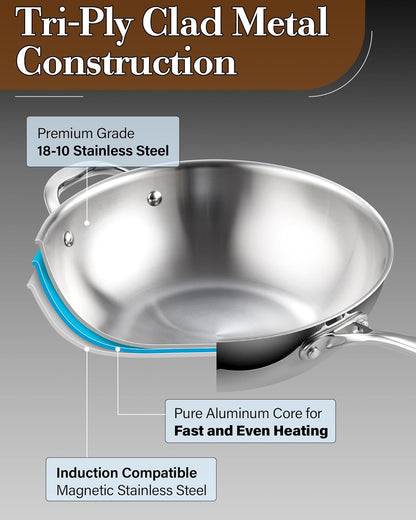 Multi-Ply Clad 12 Inch Stainless Steel Wok Pan, Stir Fry Pan with Glass Lid, Induction Cookware, Dishwasher & Oven Safe, Compatible with All Cooktops4
