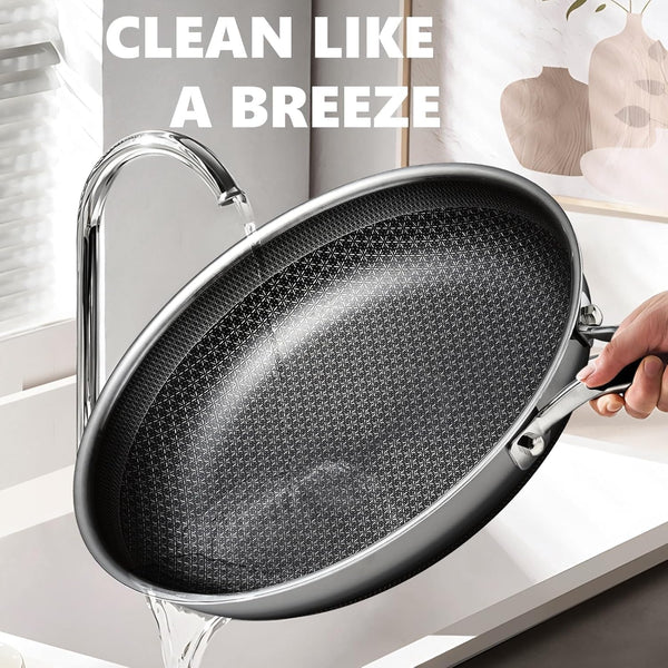 Non Stick Frying Pans 12 Inch, Hybrid Improved Version Frying Pan Nonstick with Lid, Stainless Steel Skillet, Dishwasher and Oven-Safe Chef & Quiche Pans, PFOA Free Cookware4