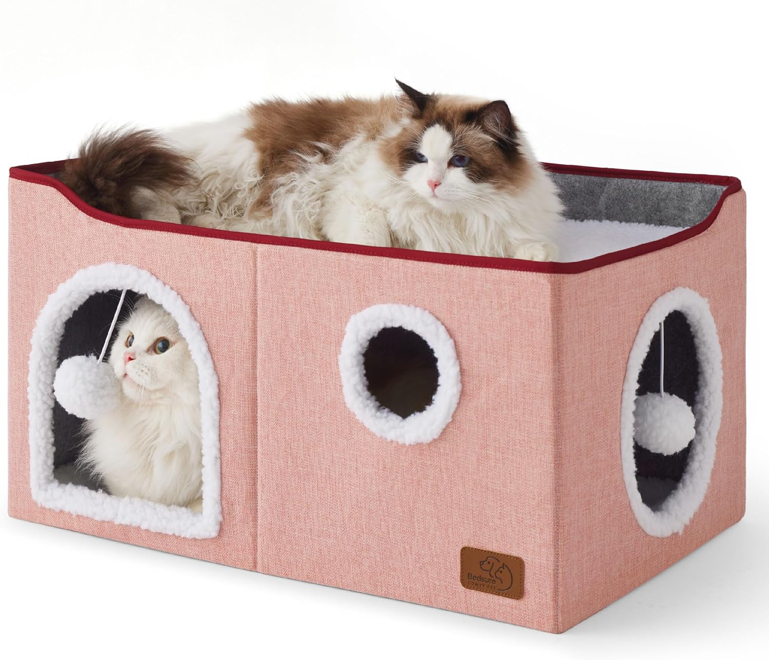 bedsure-cat-house-bed-for-indoor-cats-with-fluffy-ball-and-scratch-pad-grey-16-5x16-5x13-in-large-cat-cave-for-multiple-pets-foldable-cat-hideway-cube-for-sleeping-kitten