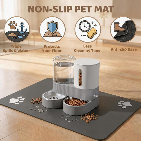Gravity Cat Feeder 2 Pack Automatic Food Feeder and Water Dispenser Set Detachable Pet Bowl with Silicone Mat for Cats Small Medium Dogs, Large Capacity(Grey)6
