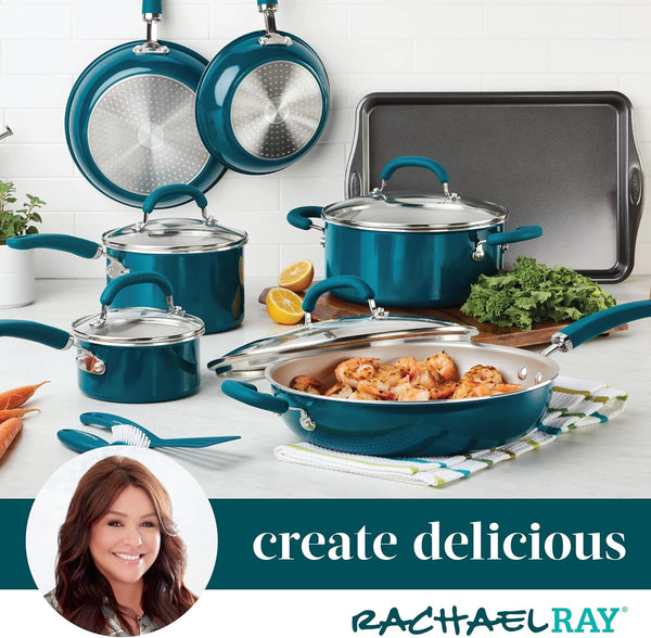 Create Delicious Nonstick Cookware Induction Pots and Pans Set, 13 Piece - Teal Shimmer7