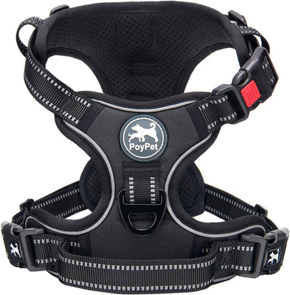 Poypet No Pull Dog Harness, No Choke Front Lead Dog Reflective Harness, Adjustable Soft Padded Pet Vest with Easy Control Handle for Small to Large Dogs(Pink, Medium)25