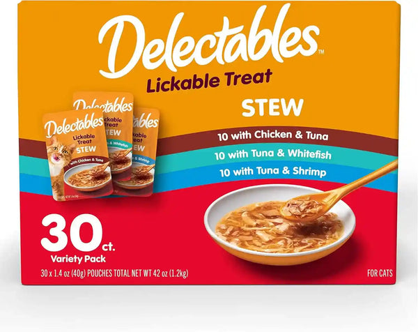 Delectables Lickable Treat Stew Wet Cat Treat Variety Pack, Food Topper, Hydrating, Grain-Free, No Fillers, No By-Products, No Added Preservatives, 1.4Oz Pouch, 12Ct17