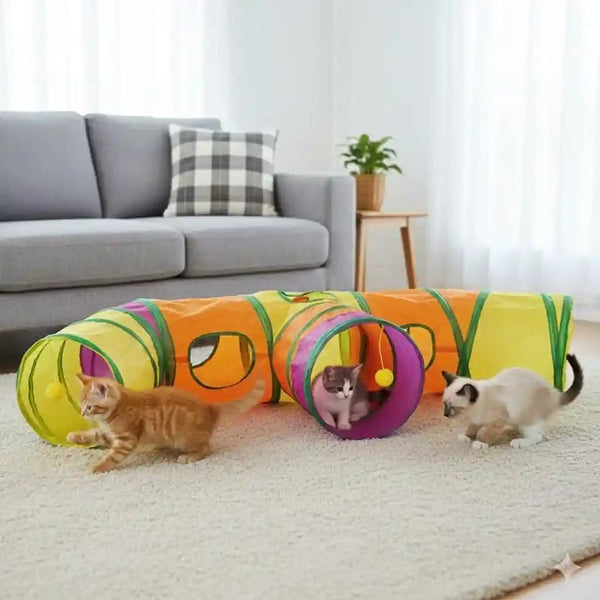 E-3-Way Cat Tunnels for Indoor Cats | Cat Tunnels for Kittens | Tear-Resistant Pet Toy with Peekholes, 3 Play Ball for Cats, Kittens, Rabbit6