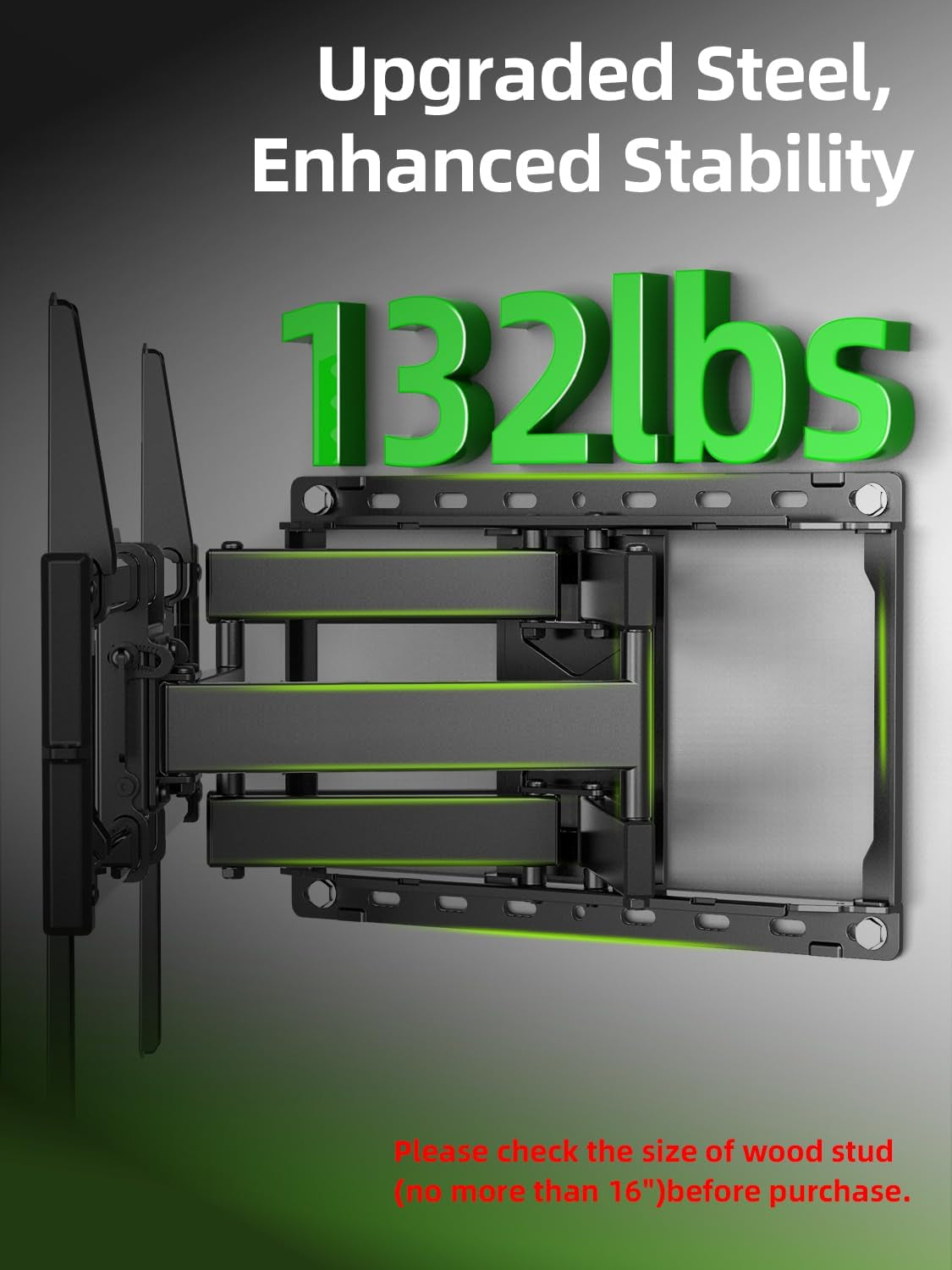 full-motion-tv-wall-mount-for-most-42-90-inch-flat-screen-led-4k-tv-mount-bracket-dual-swivel-articulating-tilt-6-arms-max-16-wood-studs-vesa-600x400mm-holds-up-to-132lbs