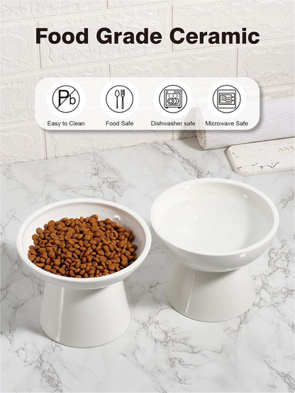 Loejan Elevated Cat Food and Water Bowls Set, Extra Wide and Raised Ceramic Bowls, Anti-Vomit Whisker-Free Pressure Cat Feeder for Kittens to Adult Cats and Small Dogs (White, Water Bowl)5