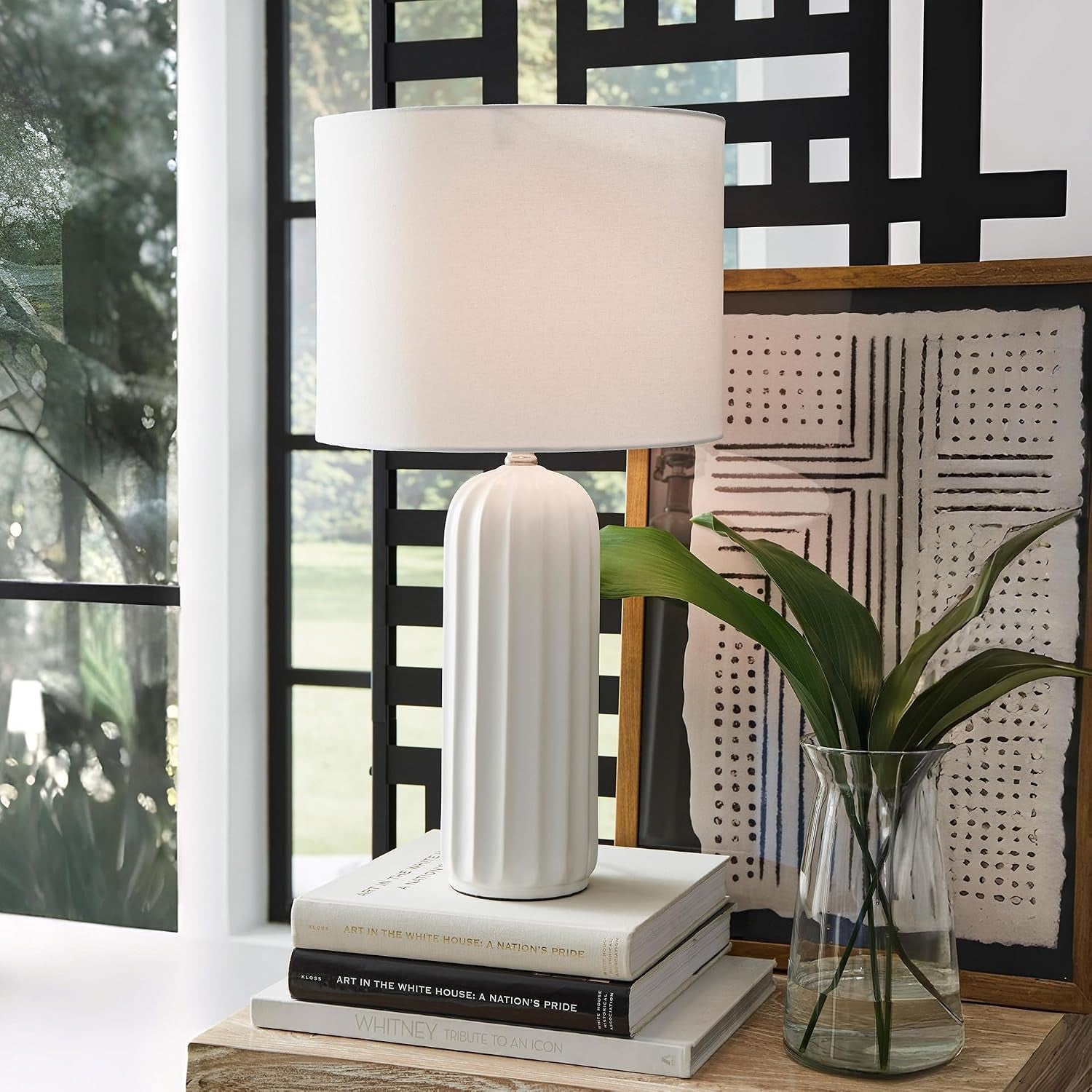 signature-design-by-ashley-clarkland-table-lamps-set-of-2-white-ceramic-premium-hardback-drum-shades-100w-max-e26-sockets-24-inch-tall-design-optimized-for-nightstands-and-living-room-tables