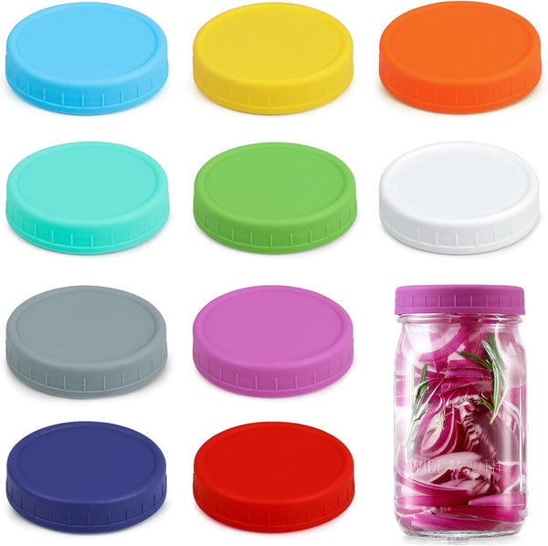 10 Pack Plastic Wide Mouth Mason Jar Lids for Ball, Kerr and More - Multicolor Storage Caps for Mason Jars, Canning Jars - Leak-Proof, Dishwasher Safe & Food Grade8