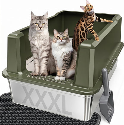 Extra Large XXL Stainless Steel Cat Litter Box with Lid, 26" L X 18" W X 12" H Metal Litter Box with Hight Sides for Big Cats & Multiple Cats, Never Absorbs Odors, Anti-Urine Leakage, Easy Cleaning11