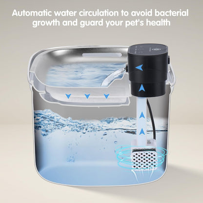 5L/169Oz Automatic Stainless Steel Pet Water Fountain for Cats & Dogs, Cordless Cat Dog Drinking Fountain with 5000Mah Rechargeable Battery, Ultra-Quiet Pump & 3 Smart Modes6