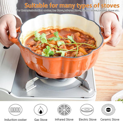 4Qt Pumpkin Cast Iron Dutch Oven,Pumpkin Cocotte with Lid, Punpkin Shaped Enamel Pot,Multi-Functional Cooking Pot,Soup Pot Stew Pot, Serves 3-5,Thanksgiving Decor (2Qt, Orange)3