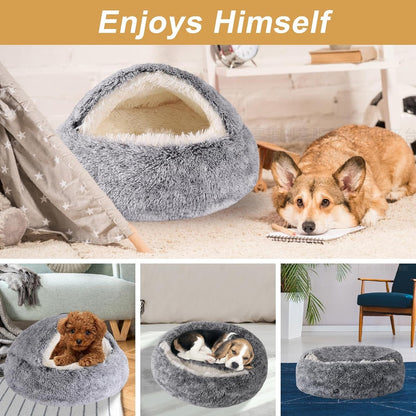 Hooded Dog Bed for Small Dogs, Nest Dog Beds, Washable Cute Cat Cave Bed, Cozy Nook Pet Bed for Dogs or Cats, Anti-Slip Puppy Bed Fits up to 22 Lbs Pets(Grey, 20" X 20")7