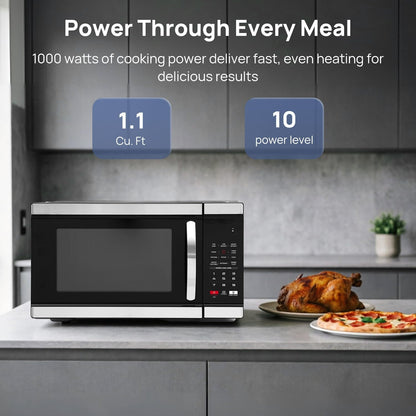 Countertop Microwave Oven 1000 Watts, Digital Ovens 1.1 Cu. Ft with 10 Power Levels, 6 One-Touch Presets, Express Cooking, Eco Mode, Child Lock, Easy Clean, Large Capacity, Black3