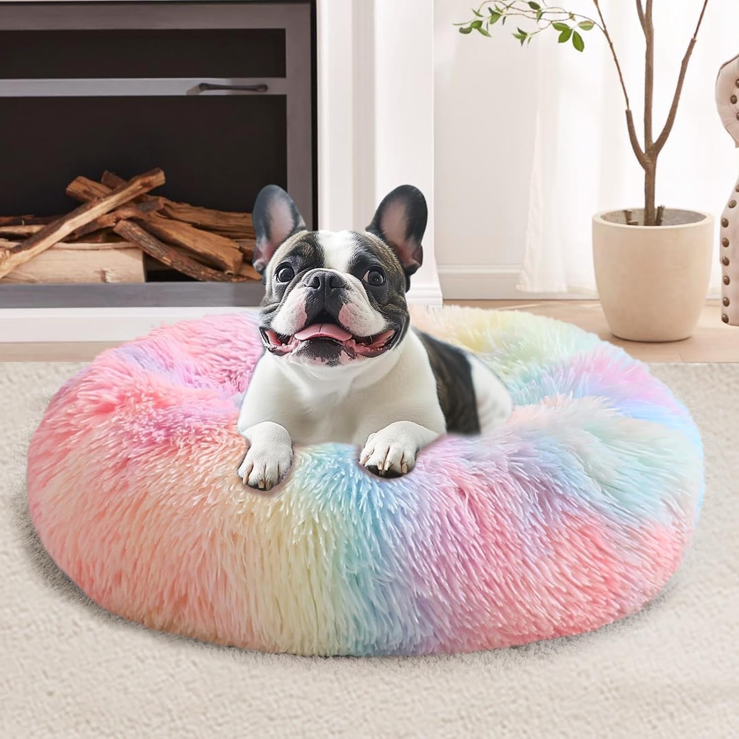 jollyvogue-small-dog-bed-calming-dog-beds-for-small-dogs-indoor-cats-20-inches-donut-washable-cat-bed-for-kittens-puppies-round-fluffy-plush-faux-fur-pet-bedssmoke-grey