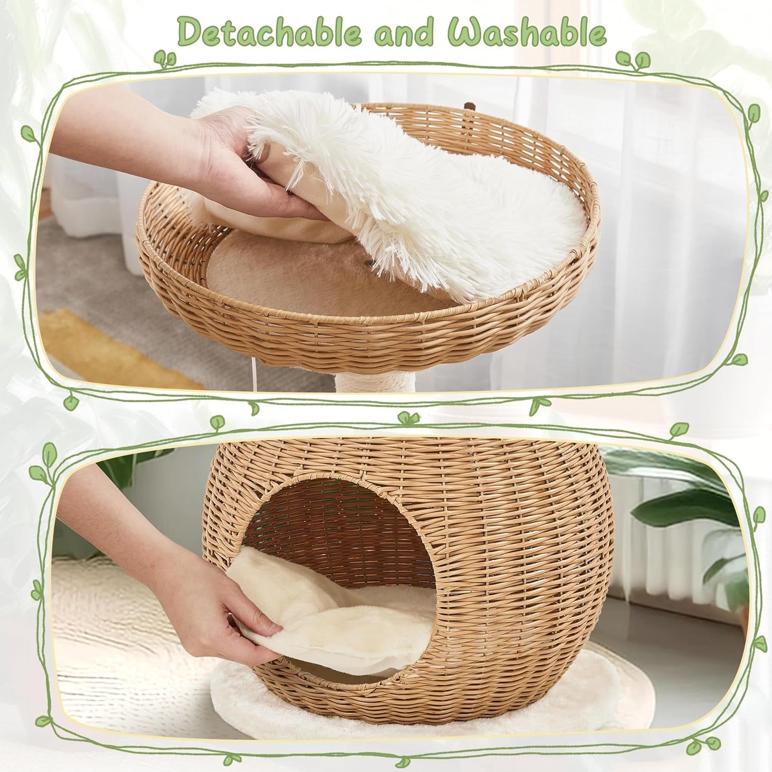 yaheetech-cat-tree-29-5in-rattan-cat-tower-for-indoor-cats-w-scratching-post-woven-cat-condo-and-soft-cushion-top-perch-aesthetic-cat-tree-for-kittens-boho-pe-rattan-tower-with-a-hideaway-cubby-and-top-window-perch-fits-small-spaces-and-corners-as-decor-assembles-in-minutes