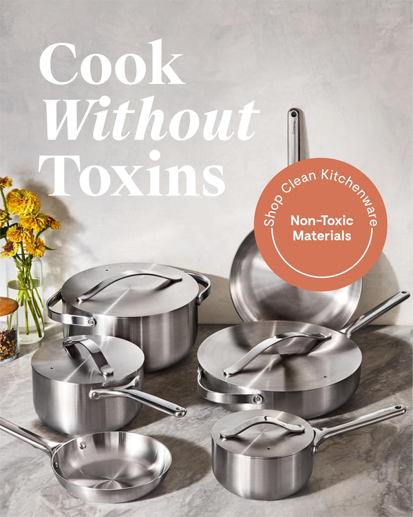 Caraway 16-Piece Stainless Steel Deluxe Cookware Set | 5-Ply Stainless Steel Pots, Frying Pans, Lids and Kitchen Storage, Non-Toxic, PTFE and PFOA Free2