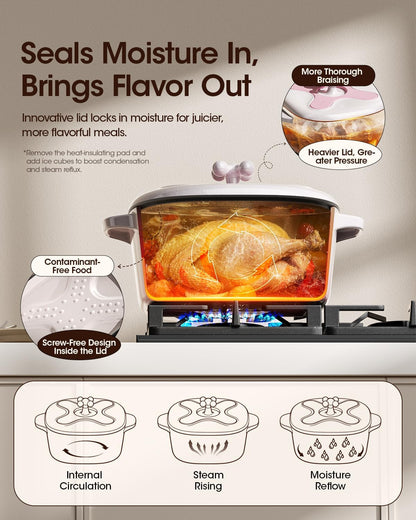 5 Qt Enameled Cast Iron Dutch Oven with Lid, Cream Pink White | 6-Layer Nonstick Enamel, Extra Capacity Oval Design, Heavy Self-Basting Lid, Heat-Resistant Silicone Pad Included6