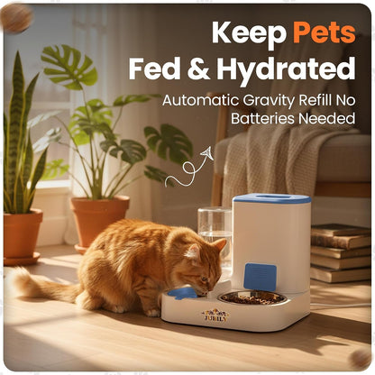 Automatic Cat Feeder & Water Dispenser – Gravity Cat Feeding Station with Stainless Steel Bowl, 2.2L Food & 1L Water Capacity, Automatic Pet Feeder for Cats & Small Dogs (Blue)4
