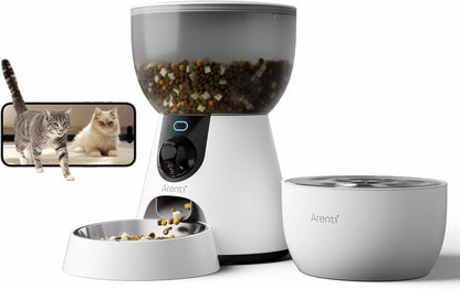 ARENTI Smart Automatic Cat Feeder and Water Fountain, 4L Pet Feeder Cat Food Dispenser with Camera, Dual Power, App Control, Live View & Night Vision, Meal Call, Hygienic Water Flow, Desiccant Bag1