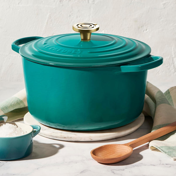 Le Creuset Signature 6.5-Quart Deep round Dutch Oven with Light Gold Crucible Knob - Enameled Cast Iron (Bleu Riviera)2