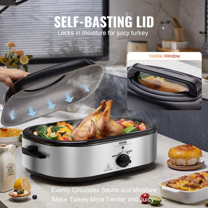 Electric Roaster Oven with Defrost & Warm Function, 18 QT Turkey Roaster Oven with Self-Basting Lid, 1450W, Adjustable Temperature, Removable Pan & Rack, Fits Turkeys up to 22LBS3