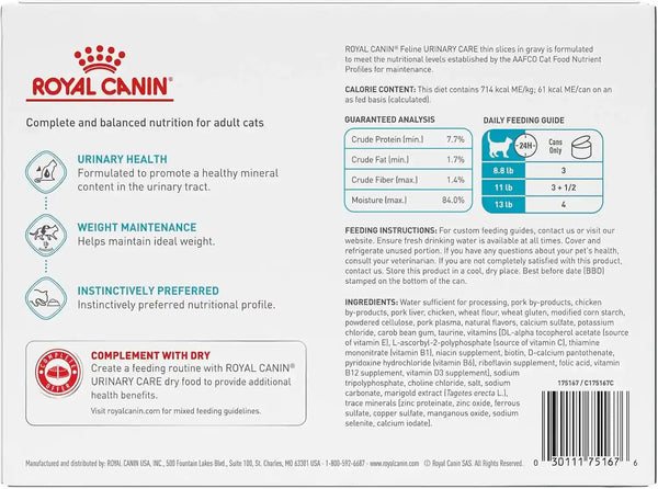 ROYAL CANIN Feline Care Nutrition Urinary Care Adult Thin Slices in Gravy Cat Food, 3 Oz (Pack of 12) | Adult Formula, Supports Urinary Health, Savory Gravy, Convenient Portion Size, Multipack for Easy Storage2