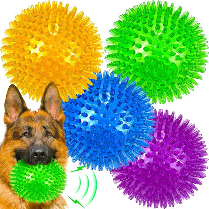 LECHONG 4-Pack Large Squeaky Dog Balls, 4.5" Rubber Spiky Dog Balls for Large Medium Aggressive Chewers Teeth Cleaning, Chew Toy for Training & Boredom Buster1