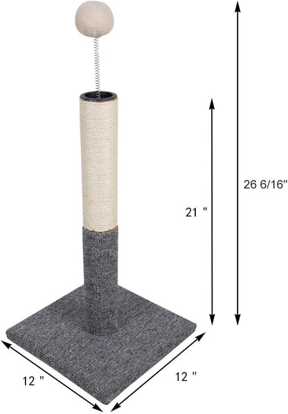 Cat Scratching Post with Carpet Botton Base and Spring Teasing Toy Ball for Indoor Cats and Kittens Grey3