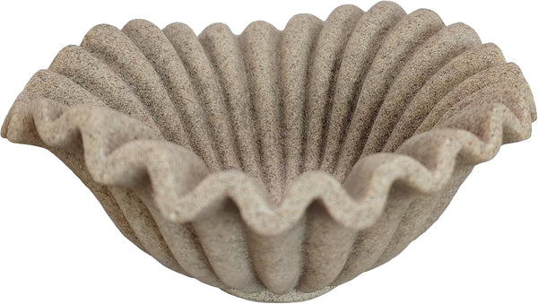 Small Decorative Bowl Decor, Scalloped Pedestal Bowls for Modern Home Decor,Ruffle Decor,Stylish Key Bowl for Entry Table,Decorative Fruit Bowl for Kitchen Counter,Artificial Stone Beige1