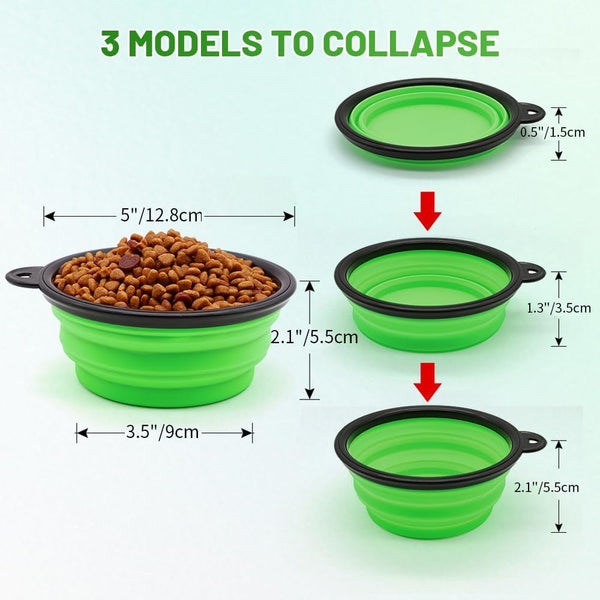 Dog Bowl Pet Collapsible Bowls, 2 Pack for Cats Dogs, Portable Pet Feeding Watering Dish for Walking Parking Traveling with 2 Carabiners (Small, Blue+Green)3