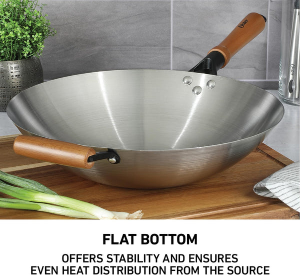 Oster Sangerfield 14-Inch Stainless Steel Wok with Wood Handles, Durable Non-Stick Stir Fry Pan for Gas and Electric Stovetops3