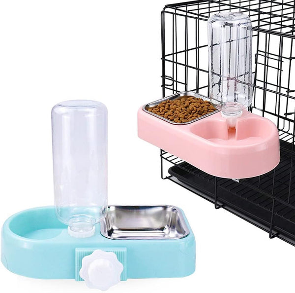 Love Dream Crate Dog Bowl, No Spill Kennel Hanging Pet Food Water Bowl Set | Automatic Water Dispenser and Removable Stainless Steel Bowls Raised Double Bowls for Indoor Cats, Rabbit, Small Medium Dogs7