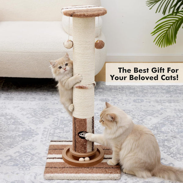 Woochpet Cat Scratching Post,Heavy Duty Green Sisal Scratcher with Cat Toys | Protect Furniture,Modern Boho Cat Post,For Indoor Large Cats,Cat Ball Track2