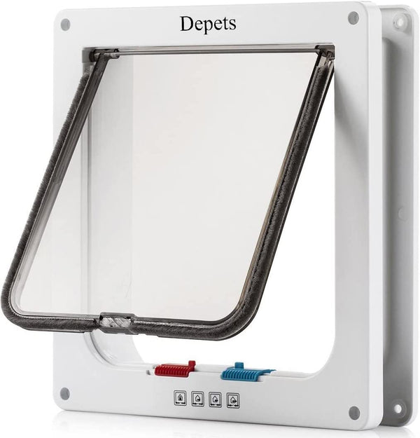 Depets Large Cat Door (Outer Size 9.9" X 9.2"), 4 Way Locking Cat Flap Door for Interior Exterior Doors, Weatherproof Pet Door for Circumference < 23"1
