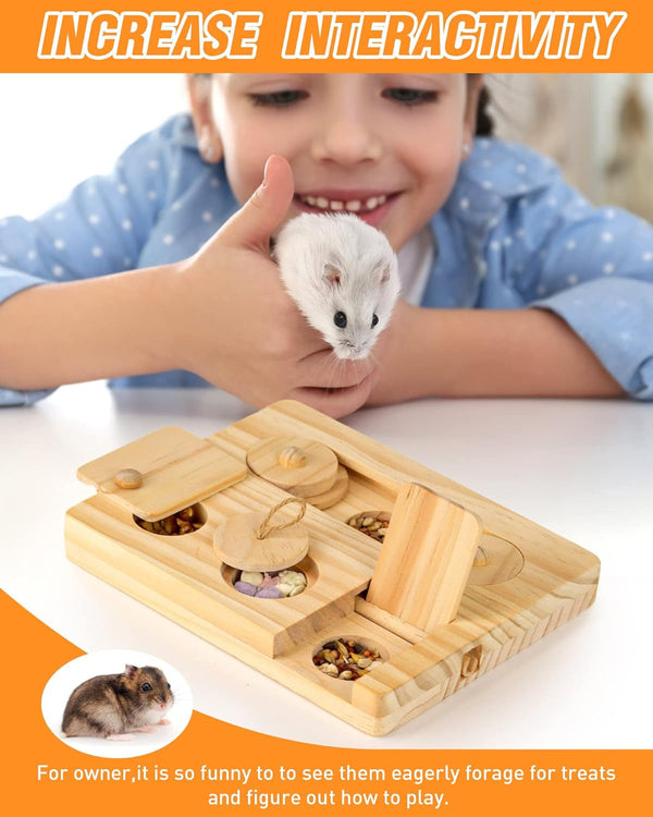 Guinea Pig Foraging Toys, 6 in 1 Hamsters Wooden Interactive Enrichment Toys, Treat Dispenser for Small Animal, for Rabbits, Bunny, Chinchillas, Rats and Gerbils7